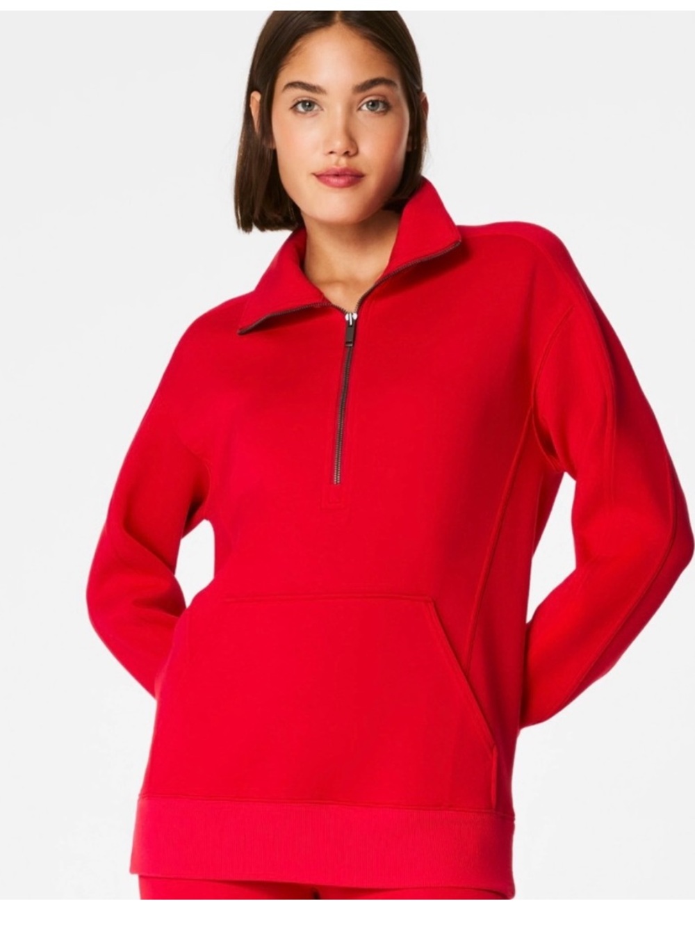 Spanx Women's Red AirEssentials Luxe Half Zip Tunic Sweatshirt Size XS Cozy